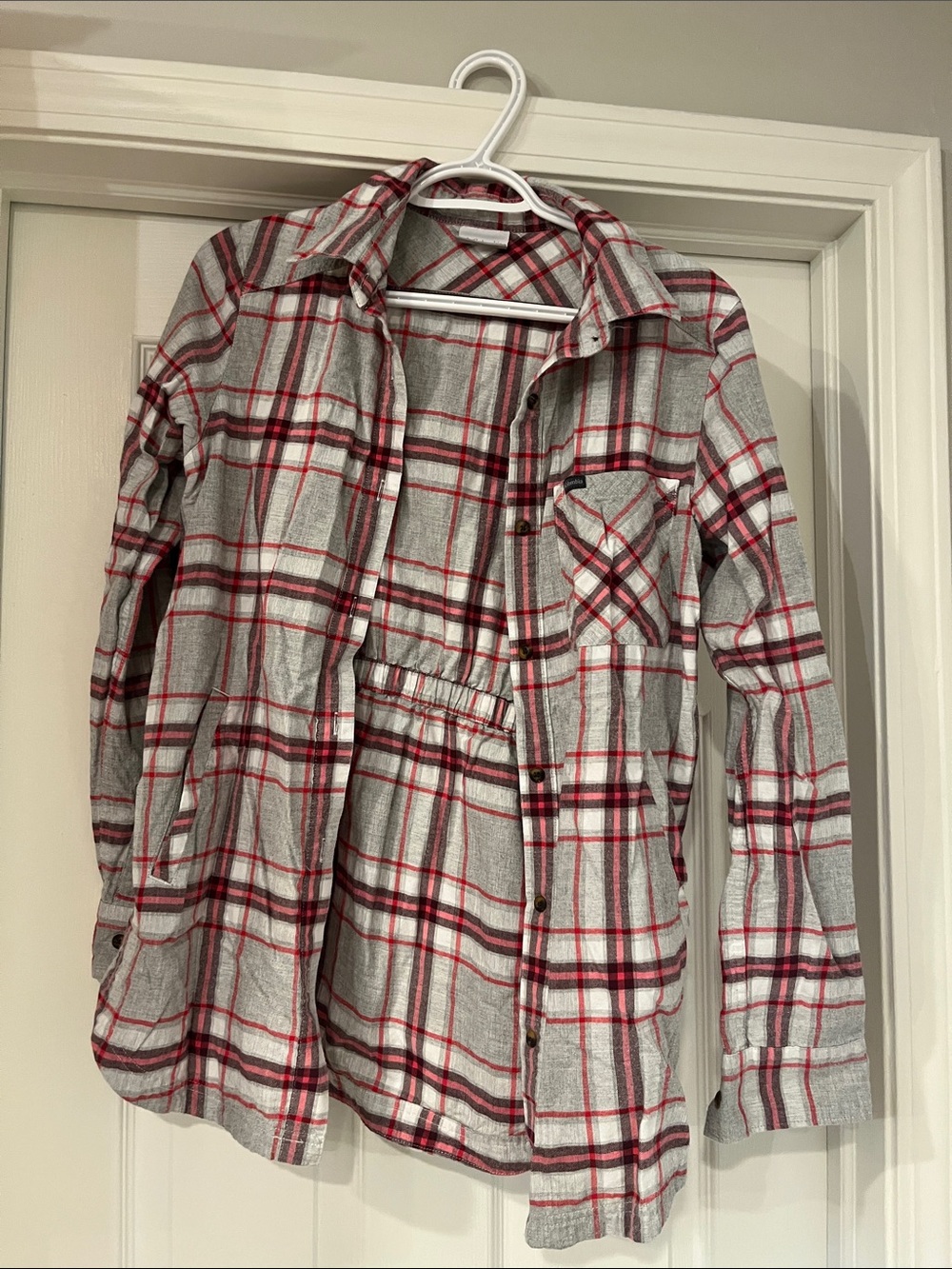 Columbia Gray and Red Plaid Button-Down Shirt